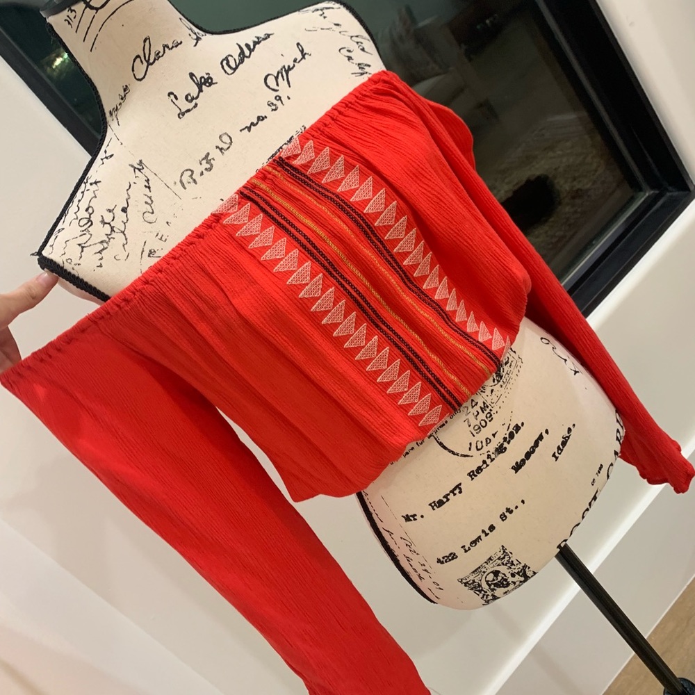 Red crop top with attached sleeves!